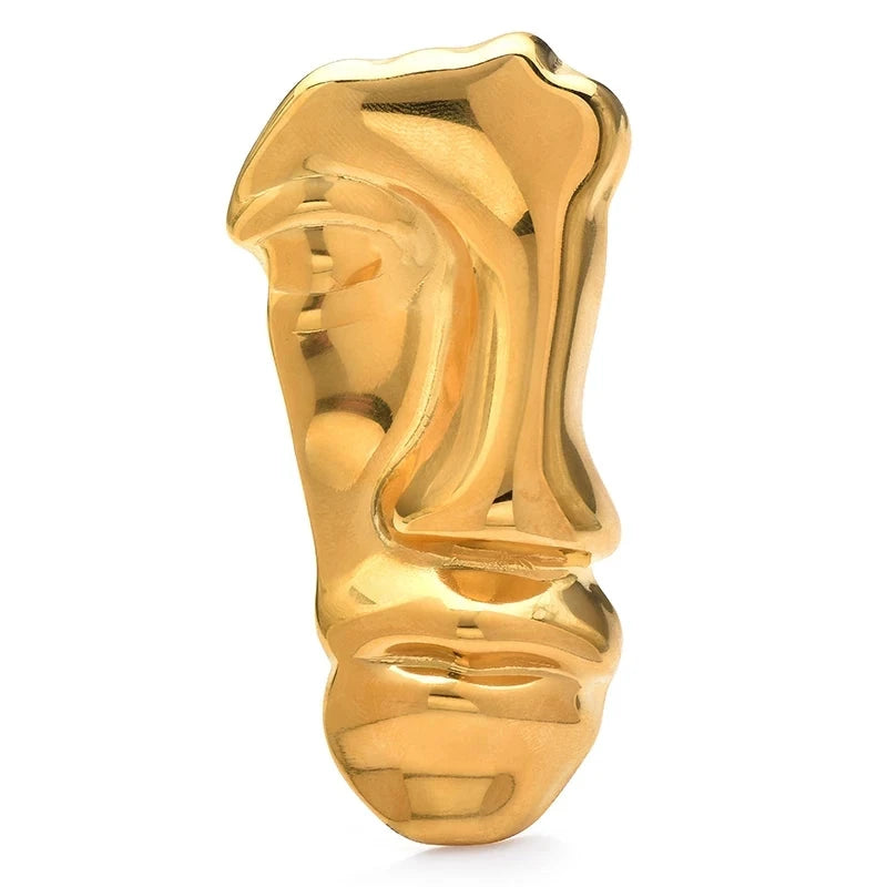 Sculptural Abstract Face Stainless Steel Brooch — Gold