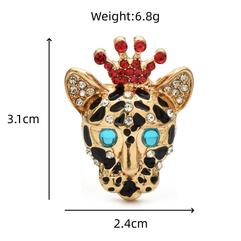 Crowned Rhinestone Spotted Cat Brooch dimensions and weight