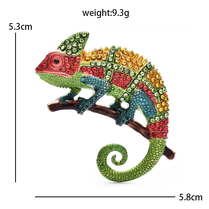 Multicolor Rhinestone Chameleon Brooch — dimensions