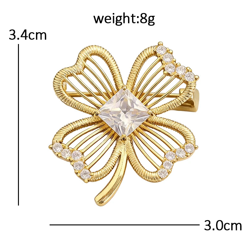 Openwork Four Leaf Clover Faceted Brooch