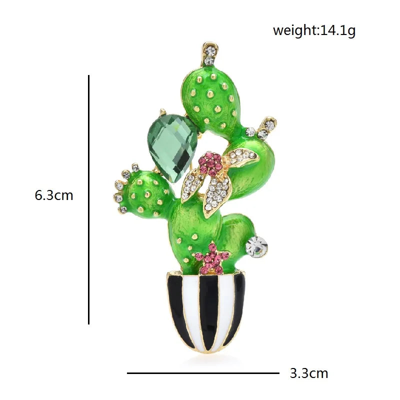 Enamel Flowering Cactus Brooch