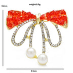 Jeweled Ribbon Bow with Twin Pearl-Look Drops Brooch dimensions and weight