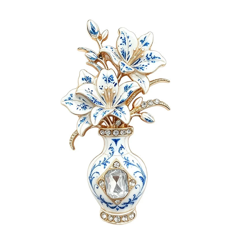 Lilies in Jeweled Vase Brooch original white background product photo