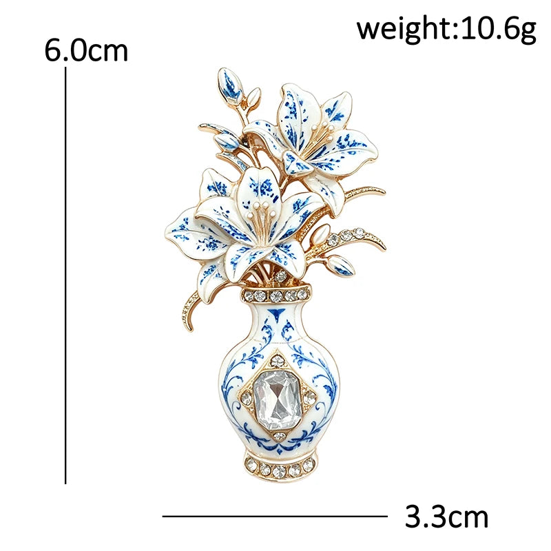 Lilies in Jeweled Vase Brooch