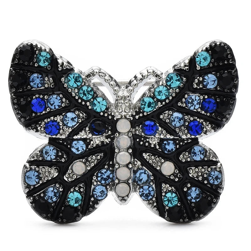 Petite Multicolor Rhinestone Butterfly Brooch — Blue