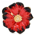 Layered Enamel Flower with Rhinestone Center Brooch — Red