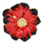 Layered Enamel Flower with Rhinestone Center Brooch — Red