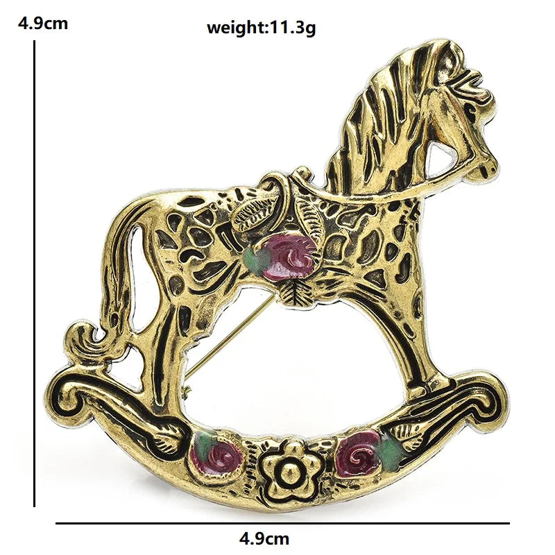 Vintage-Style Rocking Horse Brooch — dimensions