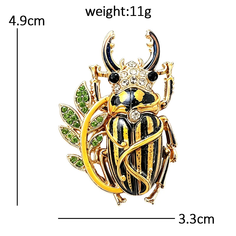 Jeweled Stag Beetle with Leaf Vine Brooch