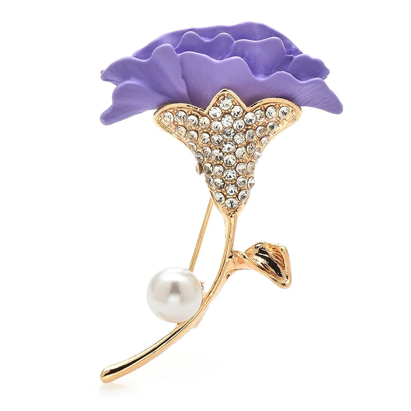 Ruffled Enamel Flower with Pearl-Look Accent Brooch — Purple