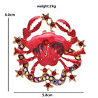 Red Enamel Crab with Jeweled Star Border Brooch — dimensions