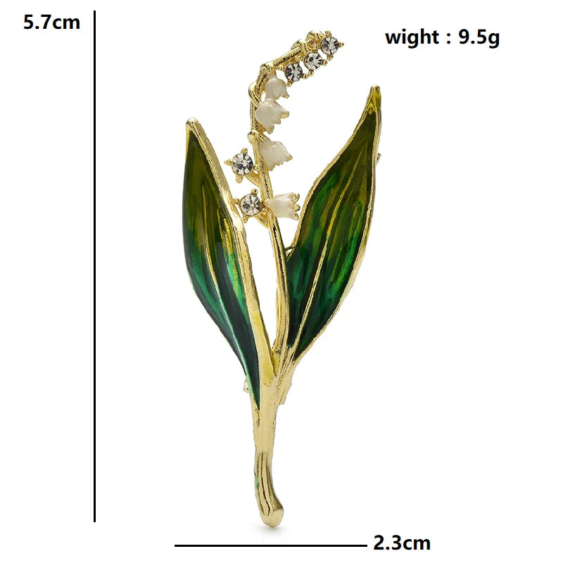 Enamel Lily Sprig with Green Leaves Brooch dimensions and weight
