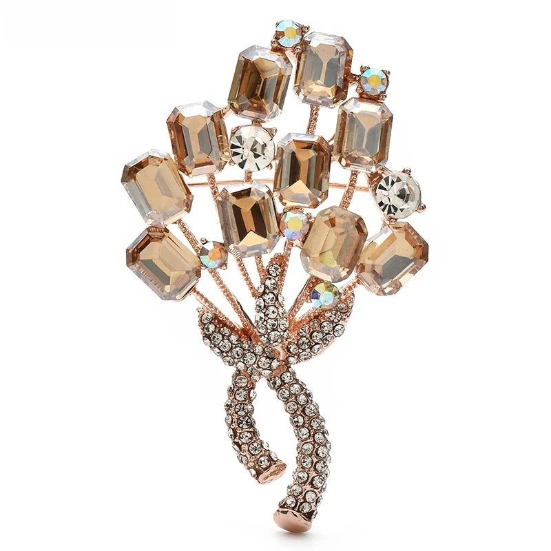 Faceted Flower Bouquet with Rhinestone Bow Brooch original variant product photo