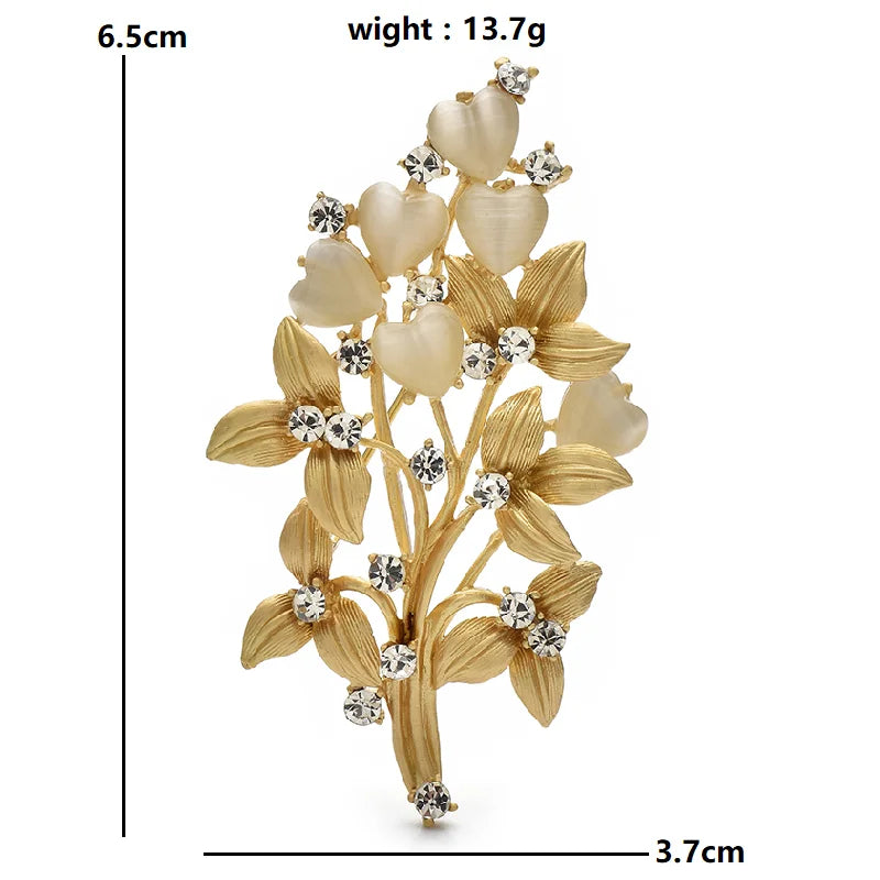 Pearlescent Flower Spray Brooch — dimensions
