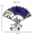 Purple Enamel Fan with Rhinestone Flower Dangles Brooch dimensions and weight