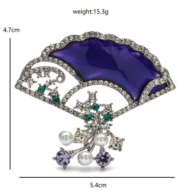 Purple Enamel Fan with Rhinestone Flower Dangles Brooch dimensions and weight
