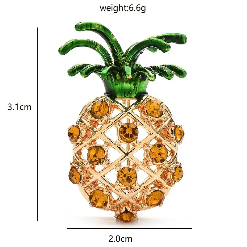 Rhinestone Pineapple with Enamel Leaves Brooch dimensions and weight