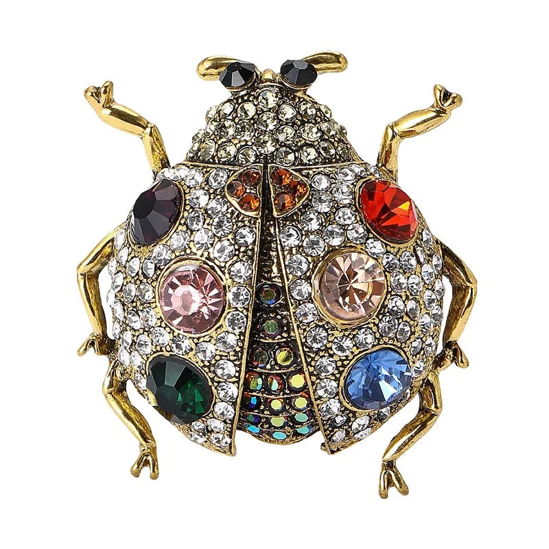 Jeweled Ladybug with Contrasting Spots Brooch — Multicolor