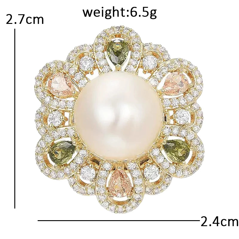 Pearlescent Flower with Sparkling Petal Halo Brooch