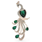 Jeweled Peacock with Flowing Loop Tail Brooch — Green
