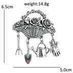 Rose Basket with Gardening Charms Brooch