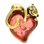 Cat Curled Around a Heart Brooch — Gold