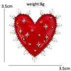 Red Heart with Pearl-Look Border Brooch