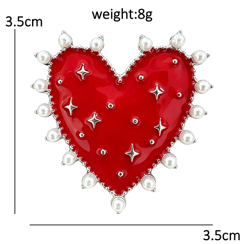 Red Heart with Pearl-Look Border Brooch