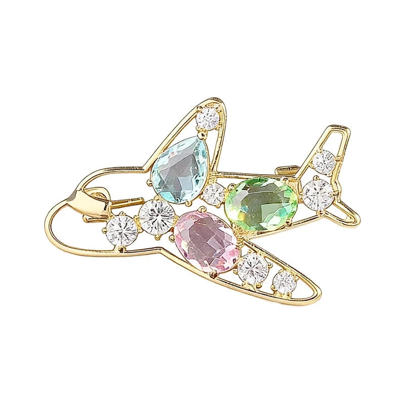 Openwork Airplane with Pastel Faceted Accents Brooch original white background product photo
