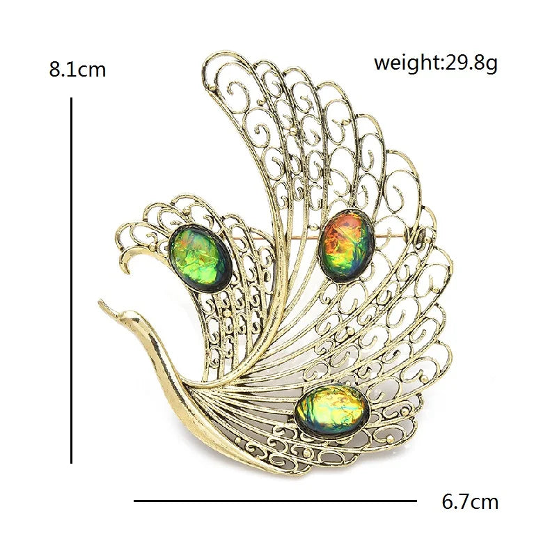 Openwork Swan with Iridescent Accents Brooch — dimensions
