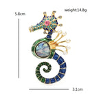 Jeweled Seahorse with Abalone-Look Inset Brooch — dimensions