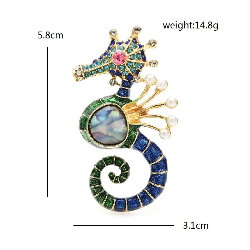 Jeweled Seahorse with Abalone-Look Inset Brooch — dimensions