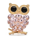 Jeweled Owl with Round Eyes Brooch — Pink