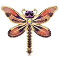 Colorful Enamel Dragonfly with Rhinestone Tail Brooch — Purple & Pink