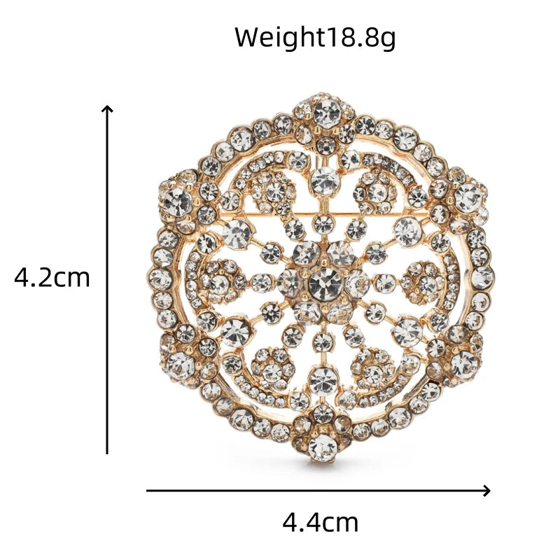 Round Rhinestone Filigree Flower Brooch dimensions and weight