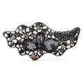 Vintage-Style Floral Scroll with Faceted Stones Brooch — Gray