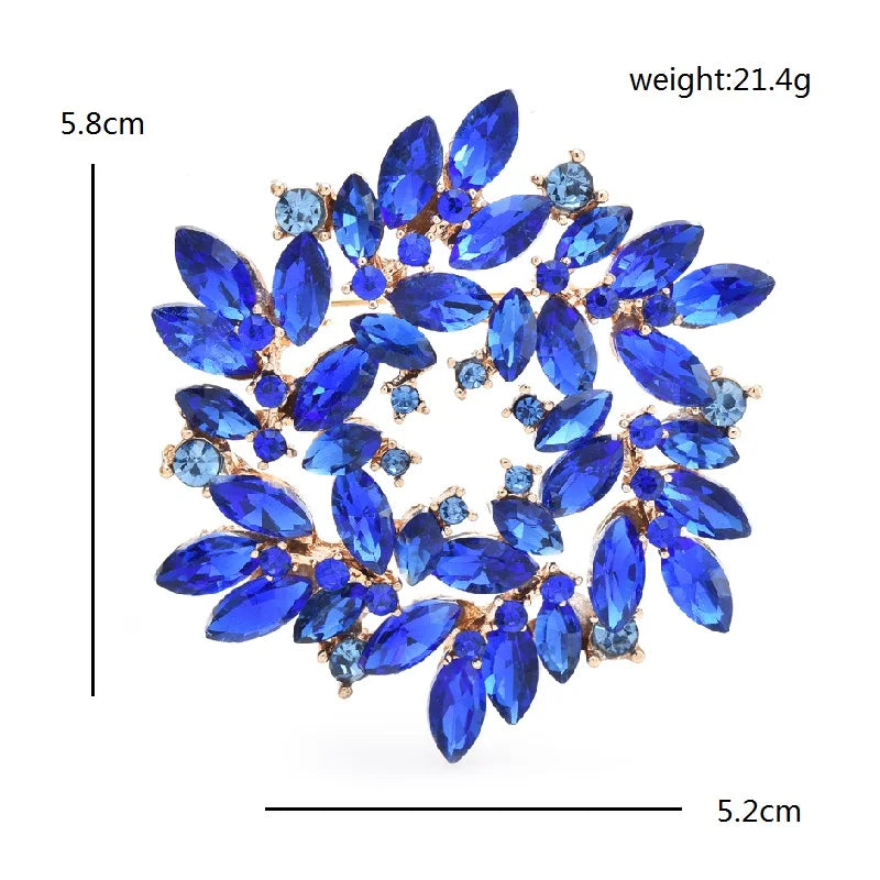 Marquise Crystal Leaf Circle Brooch