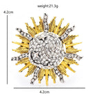 Radiant Sunburst with Rhinestone Center Brooch — dimensions