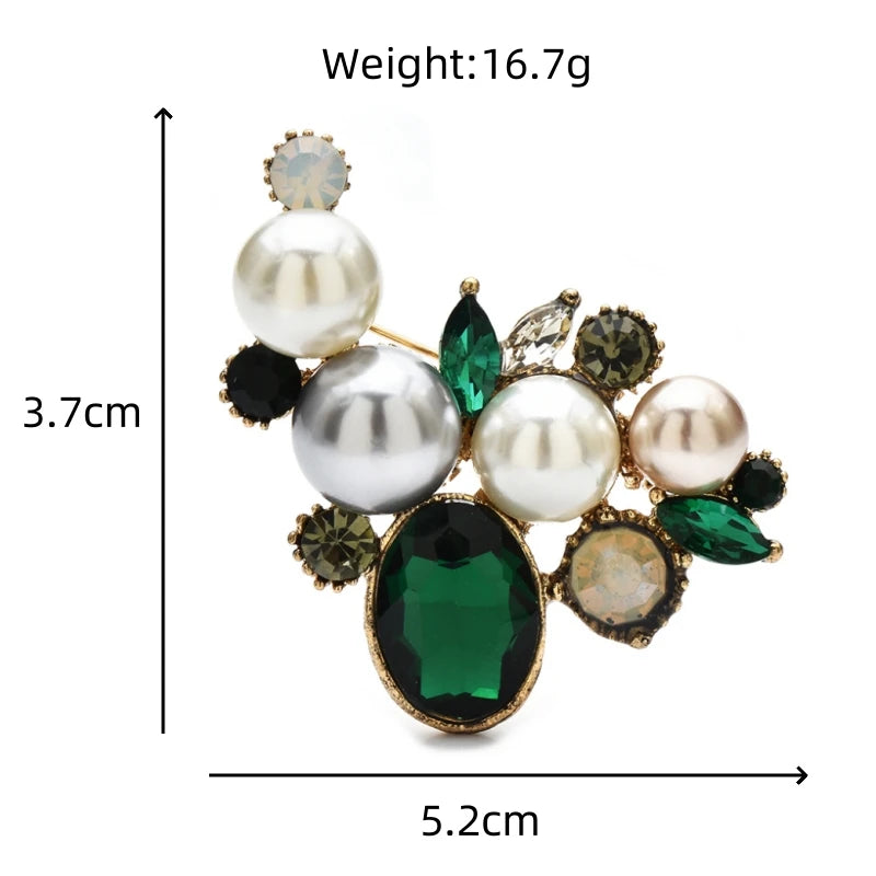 Pearl-Look Flower Cluster with Faceted Drop Brooch dimensions and weight