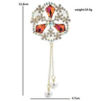 Ornate Faceted Flower with Pearl-Look Tassels Brooch — dimensions