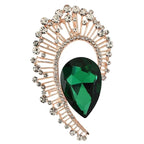 Faceted Teardrop with Baguette Halo Brooch — Green