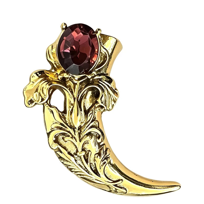 Floral Carved Horn with Oval Faceted Accent Brooch original white background product photo