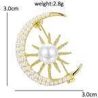 Pearl-Look Accent Sun and Crescent Moon Brooch