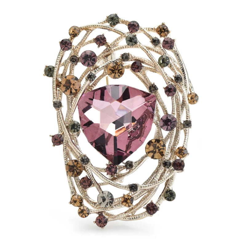 Jeweled Spiral Oval Brooch