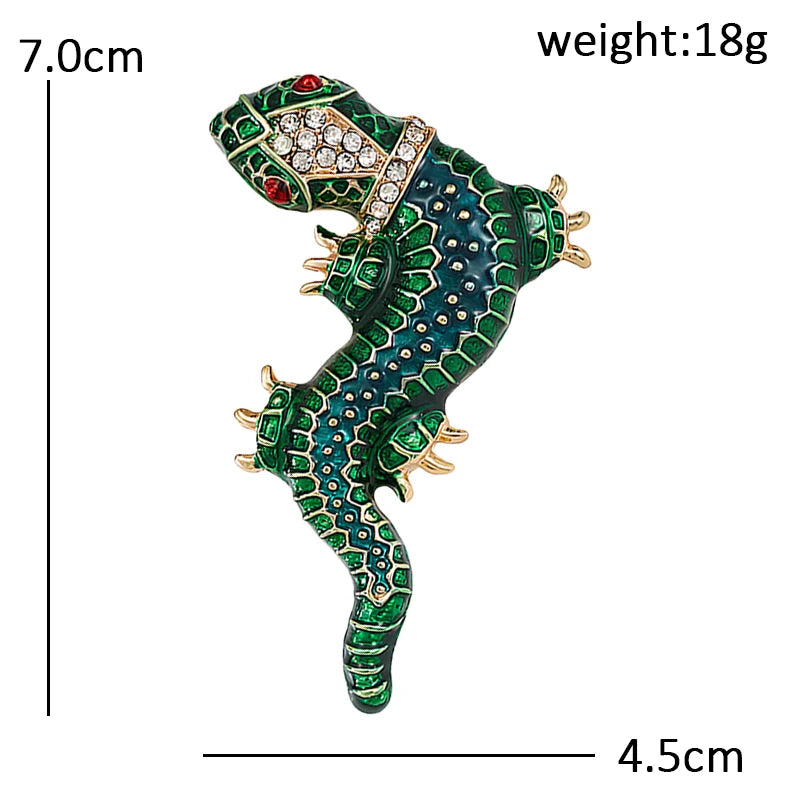 Curving Gecko with Patterned Body Brooch