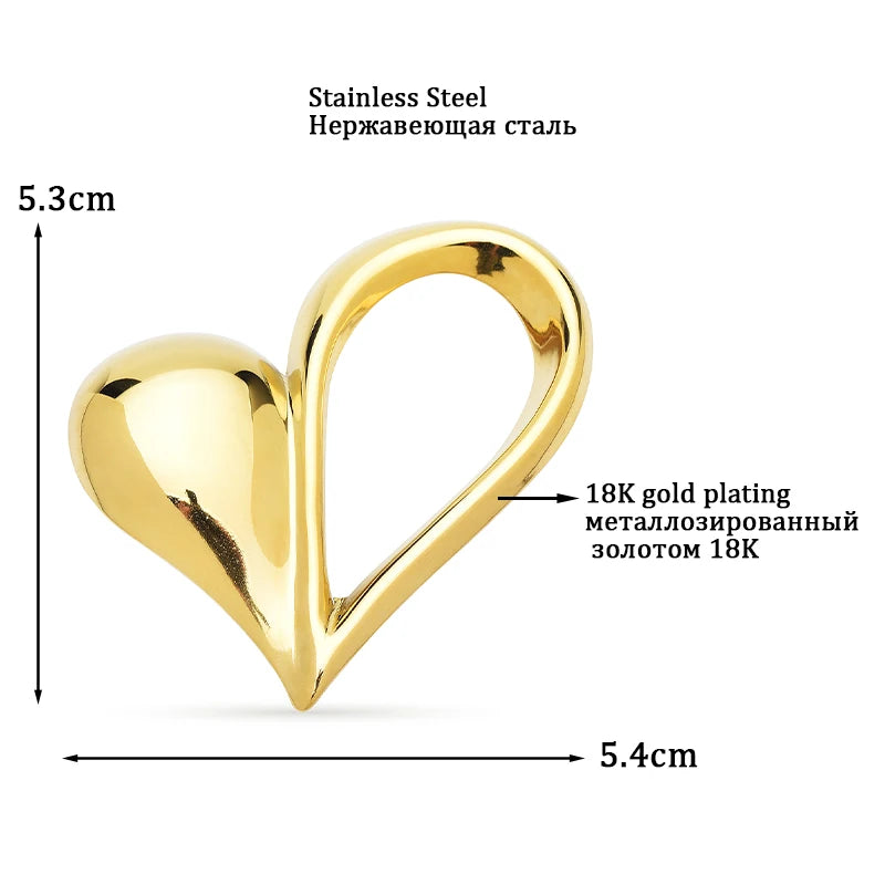 Polished Asymmetric Open Heart Stainless Steel Brooch — product view