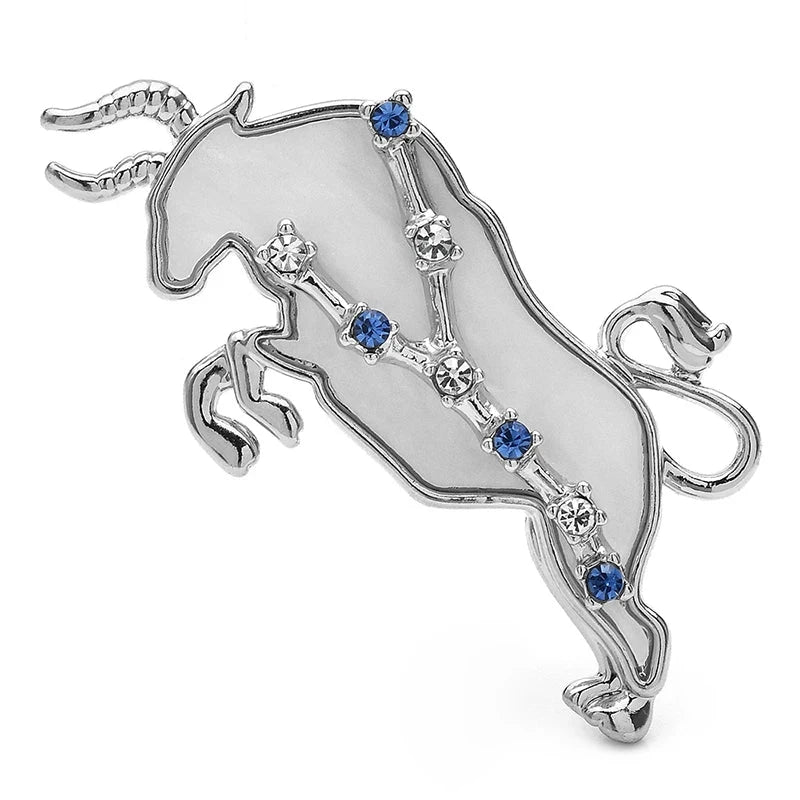 Taurus Bull with Blue Star Accents Brooch — Silver