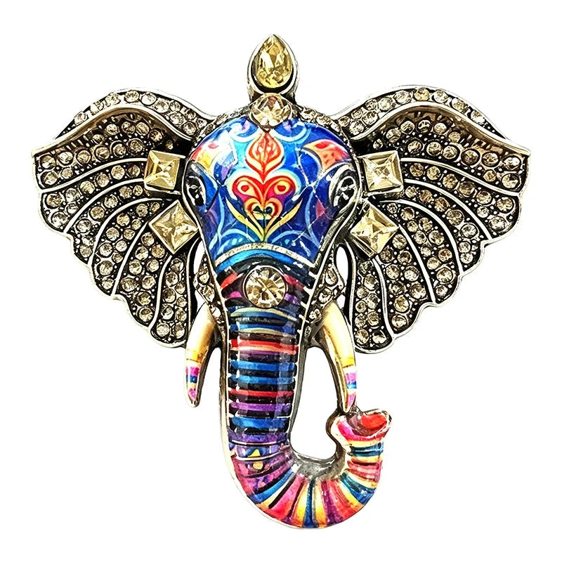 Ornate Elephant Head with Jeweled Ears Brooch original white background product photo