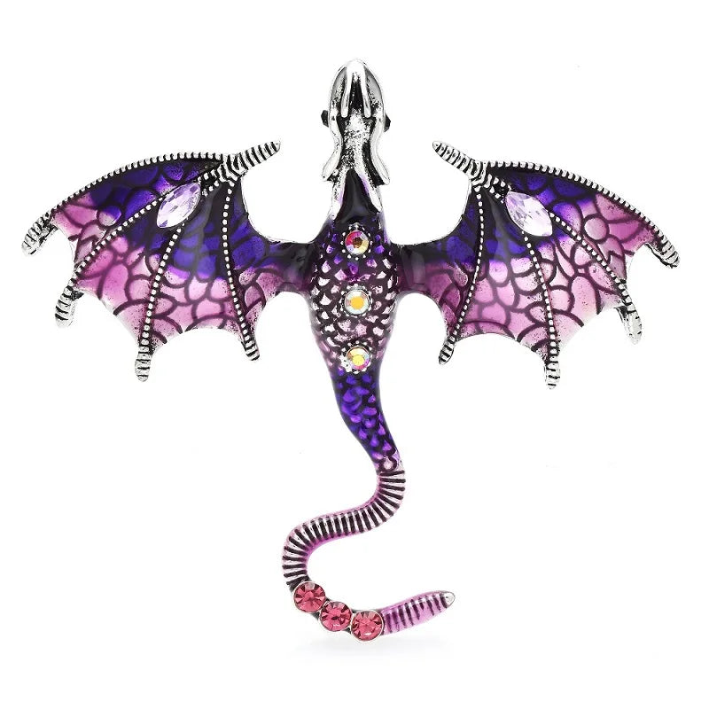 Jeweled Enamel Flying Dragon Brooch