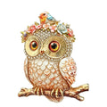 Floral Crown Owl with Little Bird Brooch original white background product photo